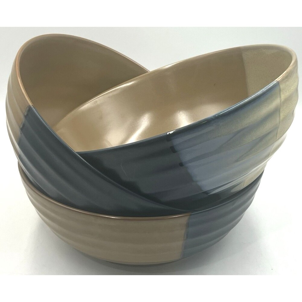 Vegetable Serving Bowls Set of 3 Sango Gold Dust Blue 9.25" Stoneware 5041